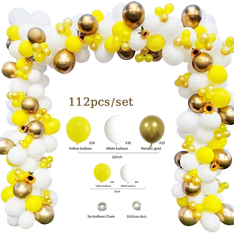 pcs Yellow White Balloons Garland Arch Kit Wedding Birthday Party Decoration Baby Shower Gender Reveal Outdoor Globes Inflatable Decorations