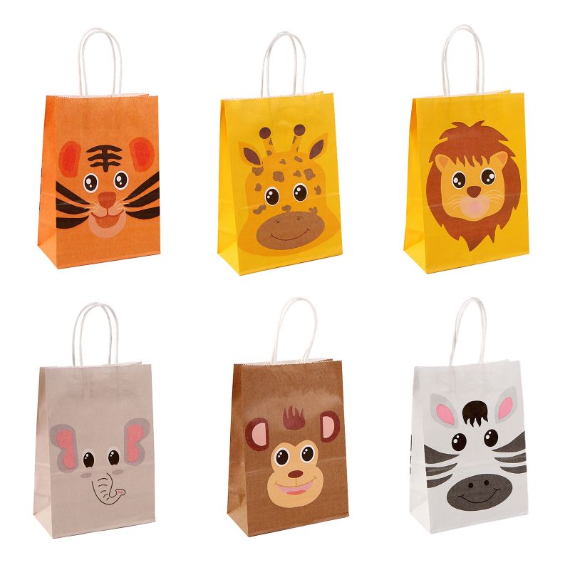 6pcs Jungle Animal Gift Bags Lion Zebra Elephant Pattern Paper Packaging Bag for Girl Boy Birthday Party Decoration Baby Shower PartyDecorHQ