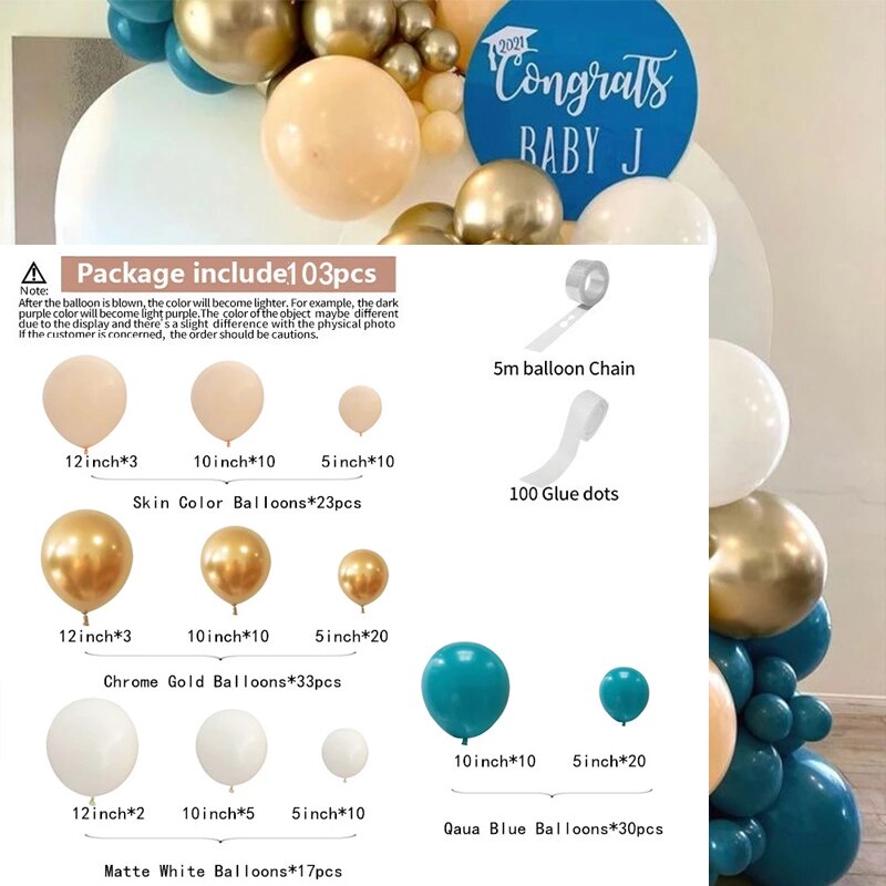 Navy Blue Balloons Arch Garland Kit Chrome Gold Ballons Baby Shower Wedding Graduation Happy Birthday Party Decorations Inflatable