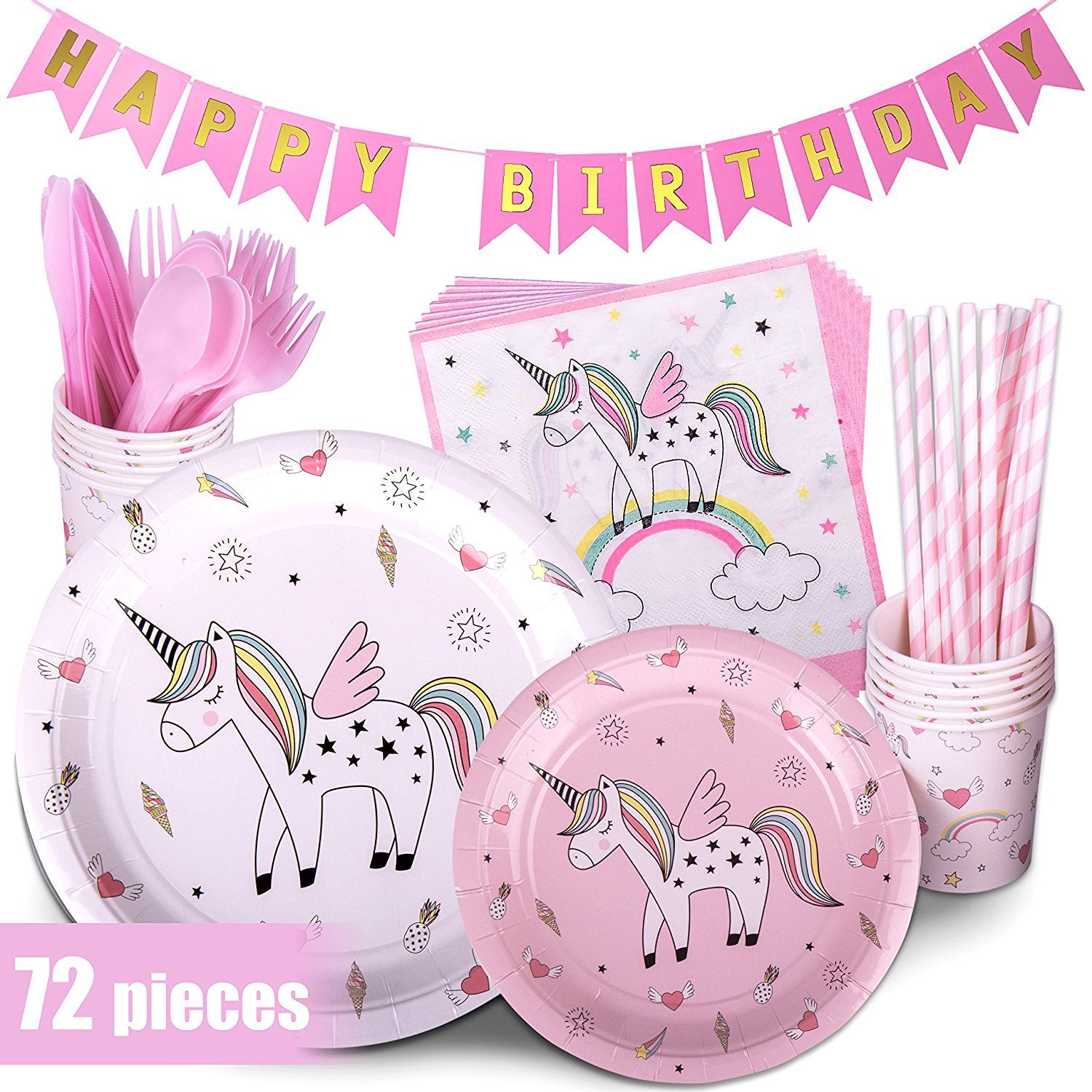 pcs/set Unicorns Party Disposable Tableware Paper Cup Napkin Banner Girl Wedding Birthday Decoration Festival Supplies 