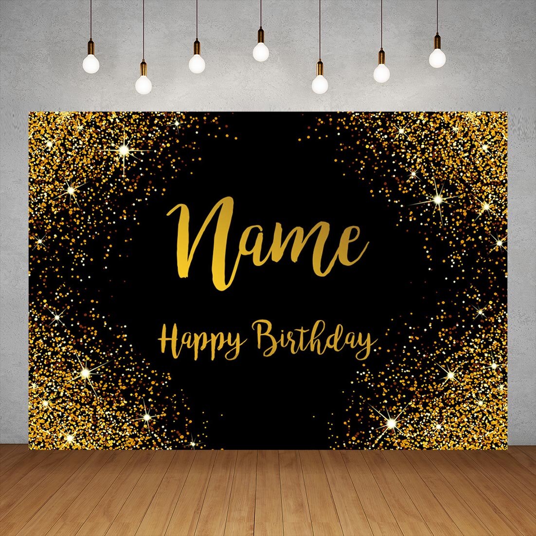 Birthday Black Golden Glitter Custom Name Photography Backgrounds Vinyl Backdrop Children Party Banner Anniversary Photocall 