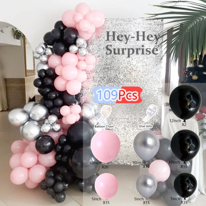 Balloon Arch Set Black Gold Pink Sequins Balloons Garland Aldult Baby Baptism Shower Birthday Decoration Party Inflatable Decorations