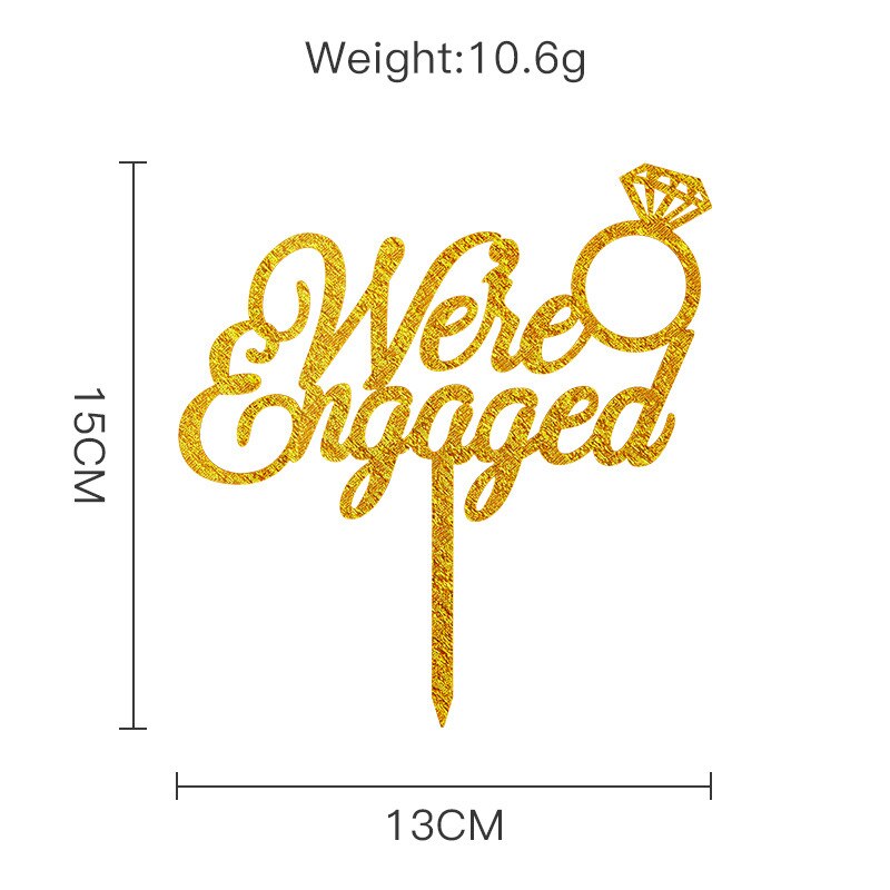 New Gold Mr Mrs Wedding Acrylic Cake Toppers Diamond Rings Valentine's Day Cupcake Topper Party Decorations 