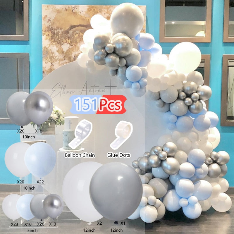 Pcs Balloons Arch Set White Grey Silver Blue Balloon Garland Birthday Party Wedding Baby Baptism Shower Decoration Inflatable Decorations