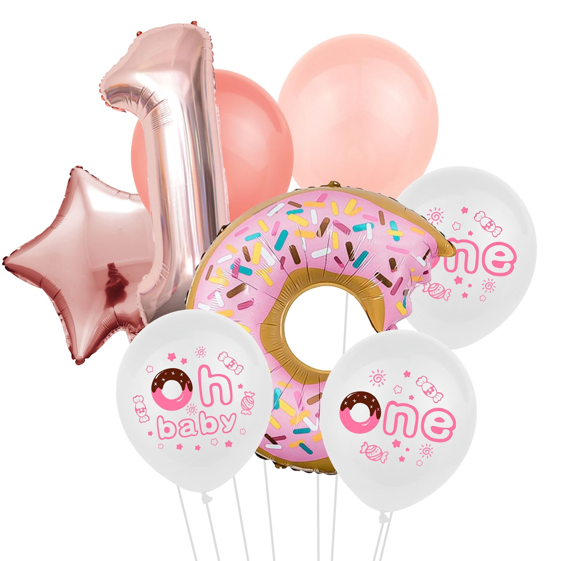 Donut Theme Party Decoration Pink White Balloon Set Rose Gold Star Foil Kids st Birthday Supplies 