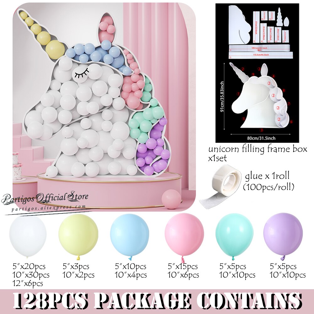 Set DIY Unicorn Shape Balloon Filling Frame Box Party Decorations Baby Shower Softy Macaron Garland Inflatable