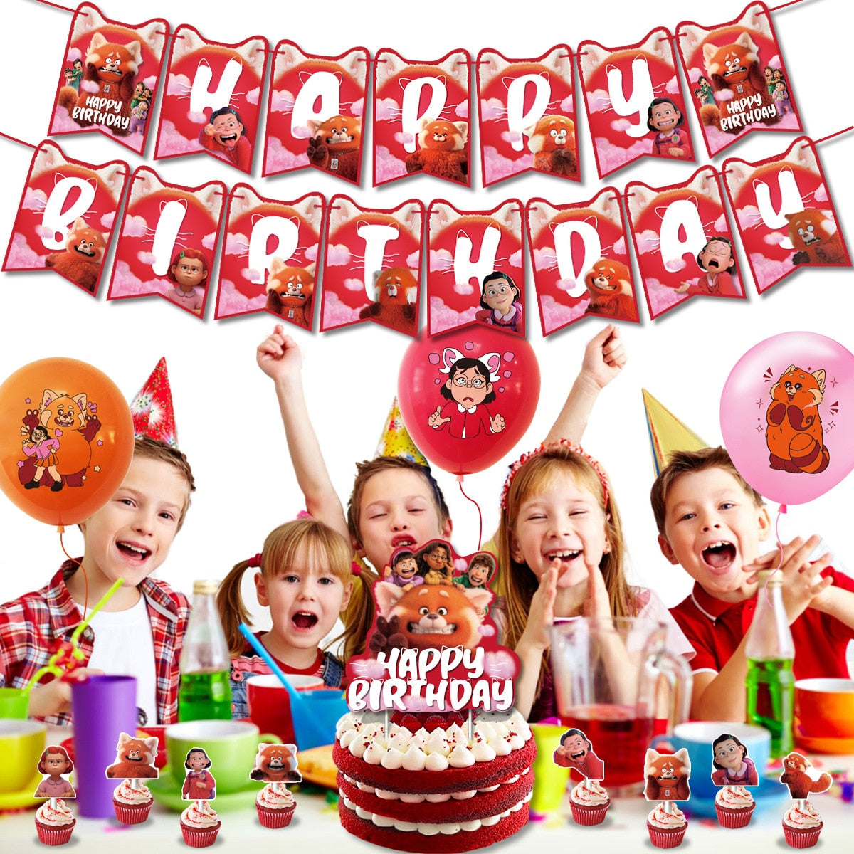 Birthday Party Decorations Turning Red Banner Cake Topper Balloons Panda Supplies 