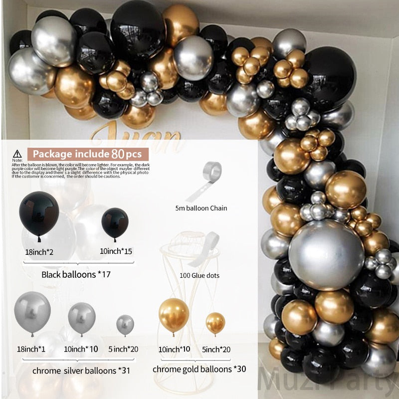 123pcs Black Golden Balloon Garland Kit Gold Confetti Latex Ballon  30th 40th 50th Happy Birthday Baby Shower Party Decoration PartyDecorHQ