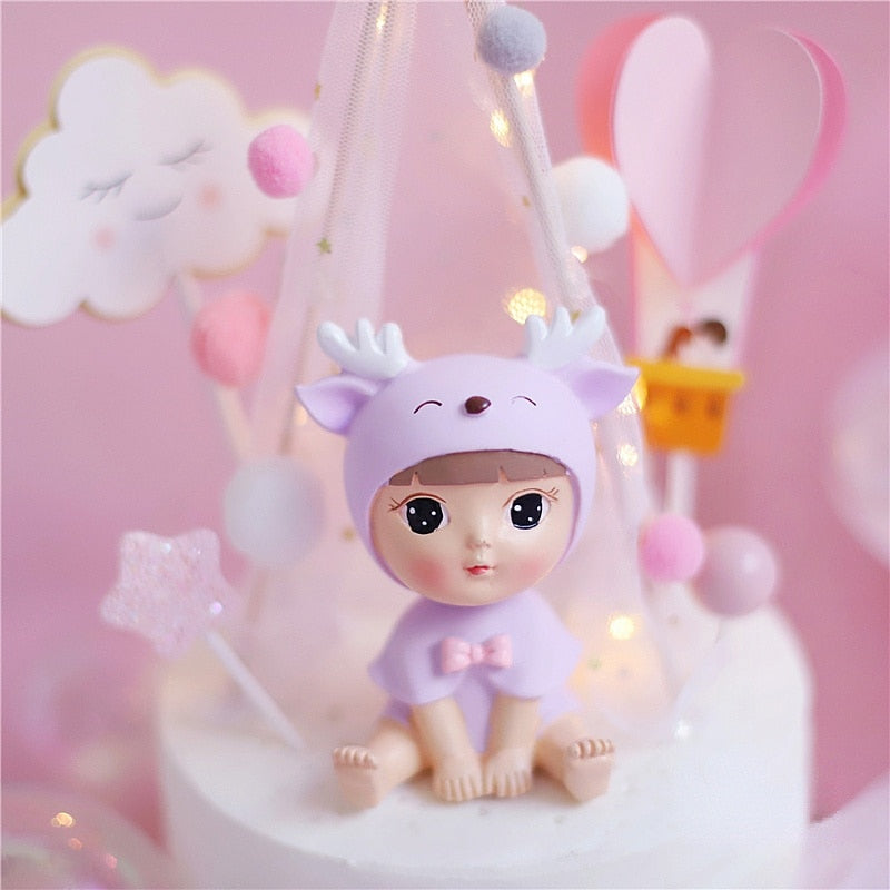 Deer Hairball Baby Tent Girl Boy Happy Birthday Cake Topper for Kids Birthday Party Decoration Baking Supplies Love Gifts PartyDecorHQ