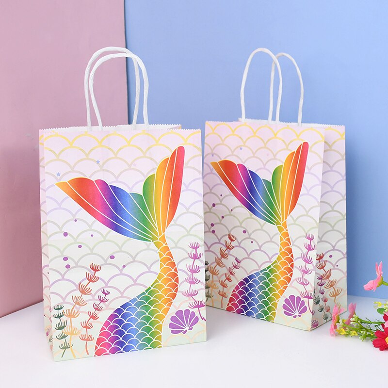 pcs Mermaid Tail Paper Bags Kids Happy Birthday Favors Candy Gifts Packaging Festival Party Baby Shower Deor Supplies 