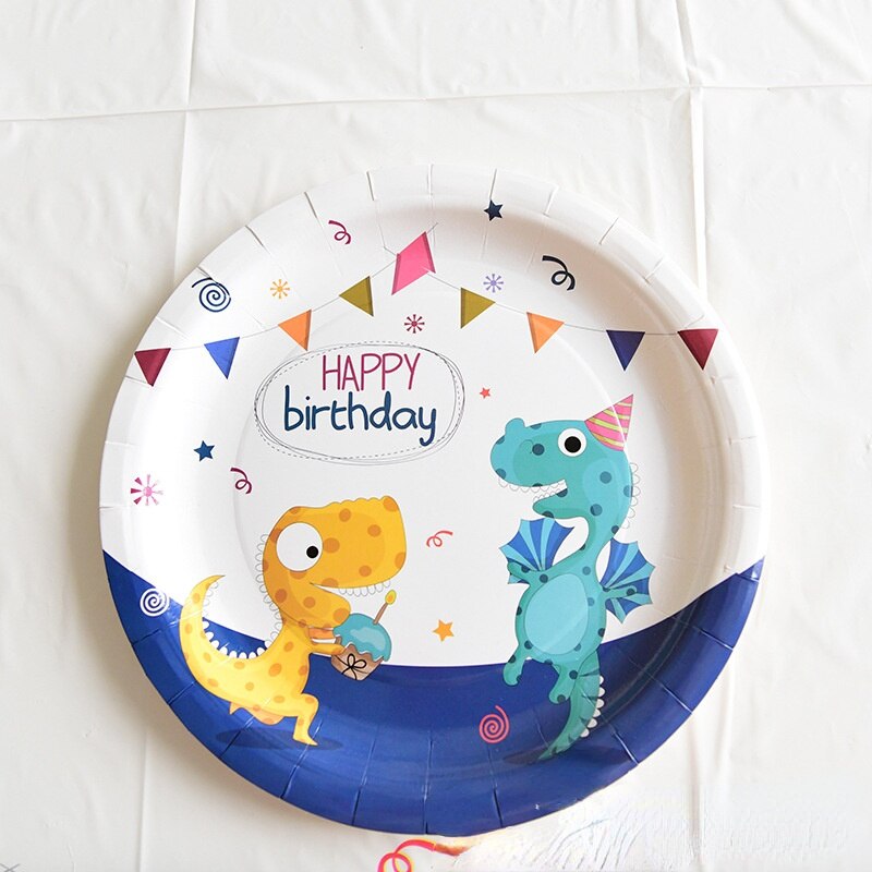 Dinosaur Themed Party Disposable Paper Plate Cup Straws Tablecloth Hat Boys Girls Birthday Baby Shower Supplies 