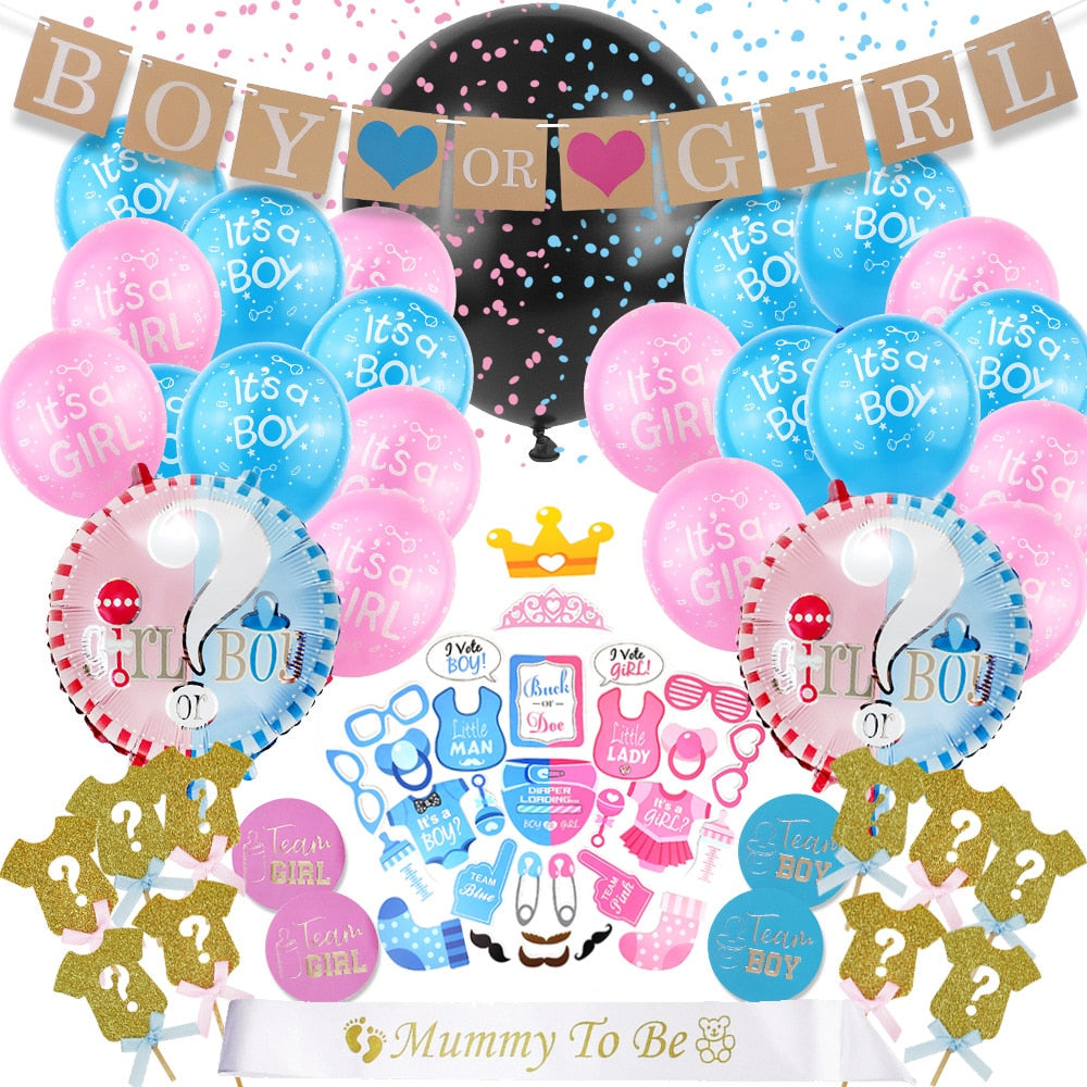 Baby Boy Girl Gender Reveal Party Decorations Balloon Blue Pink Arch Shower Mummy Sash Supplies 