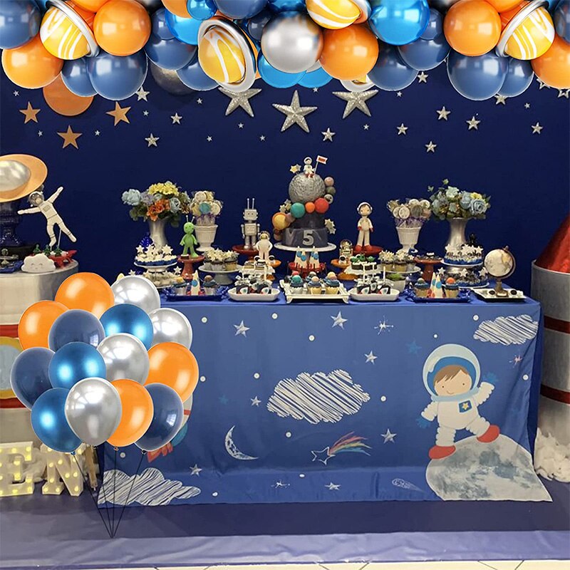 Space Theme Balloon Arch Garland Kit Agate Metallic Blue Silver Latex Ballon Baby Shower Kids Boy Happy Birthday Party Supplies Inflatable Decorations