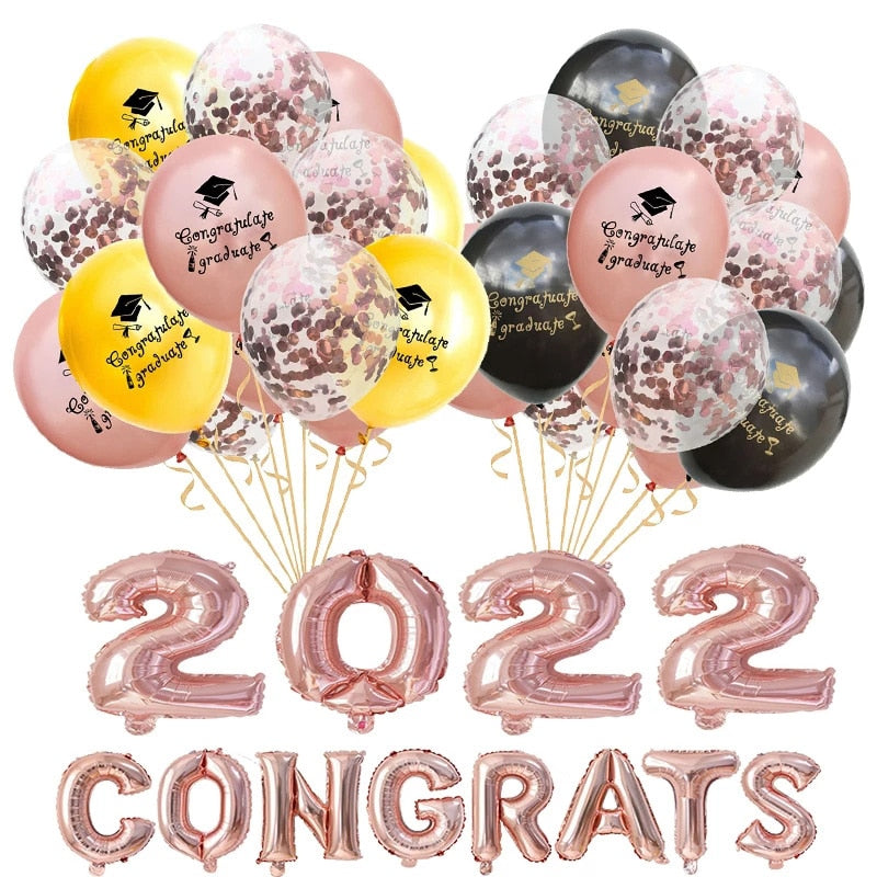 Congrats Graduation Balloons Gold Silver Black Latex Balloon Confetti Ballons Congratulation Grad Party Decoration Supplies 