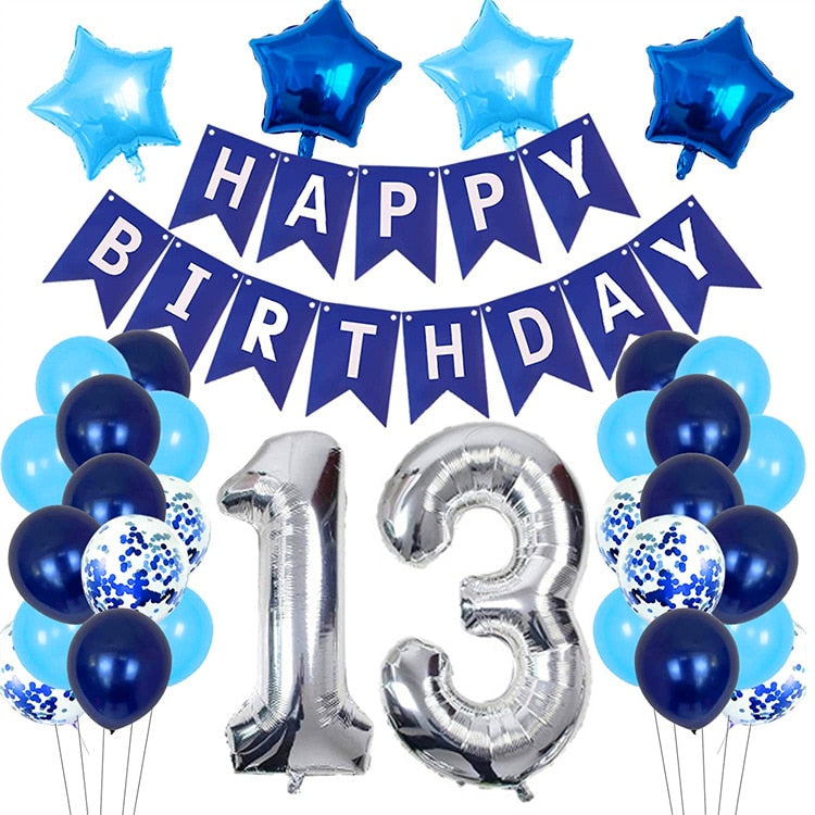 Years Old Birthday Party Decoration Blue Latex Balloon Kit Banner Foil Number Balloons Boys 