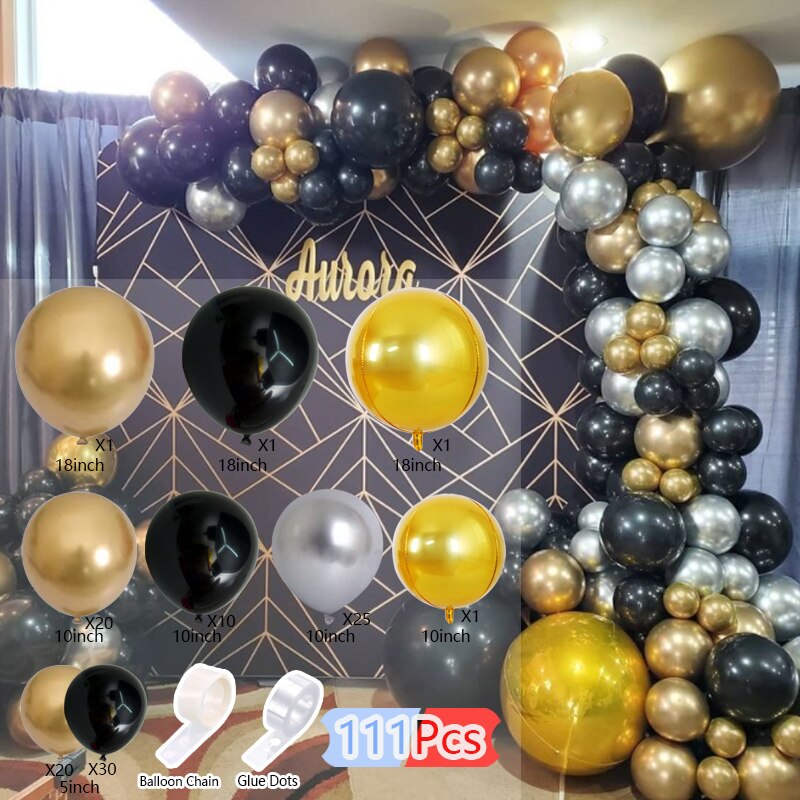 Balloon Arch Set Black Gold Pink Sequins Balloons Garland Aldult Baby Baptism Shower Birthday Decoration Party Inflatable Decorations