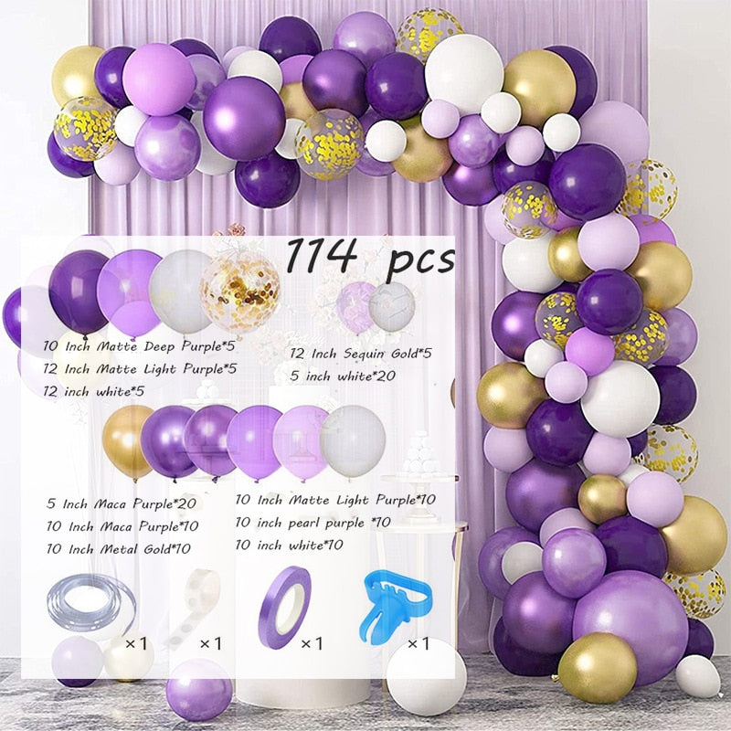 Purple Balloon Garland Arch Kit Rose Gold Latex Wedding Birthday Party Decor Kids Baby Shower Girl Supplies Inflatable Decorations