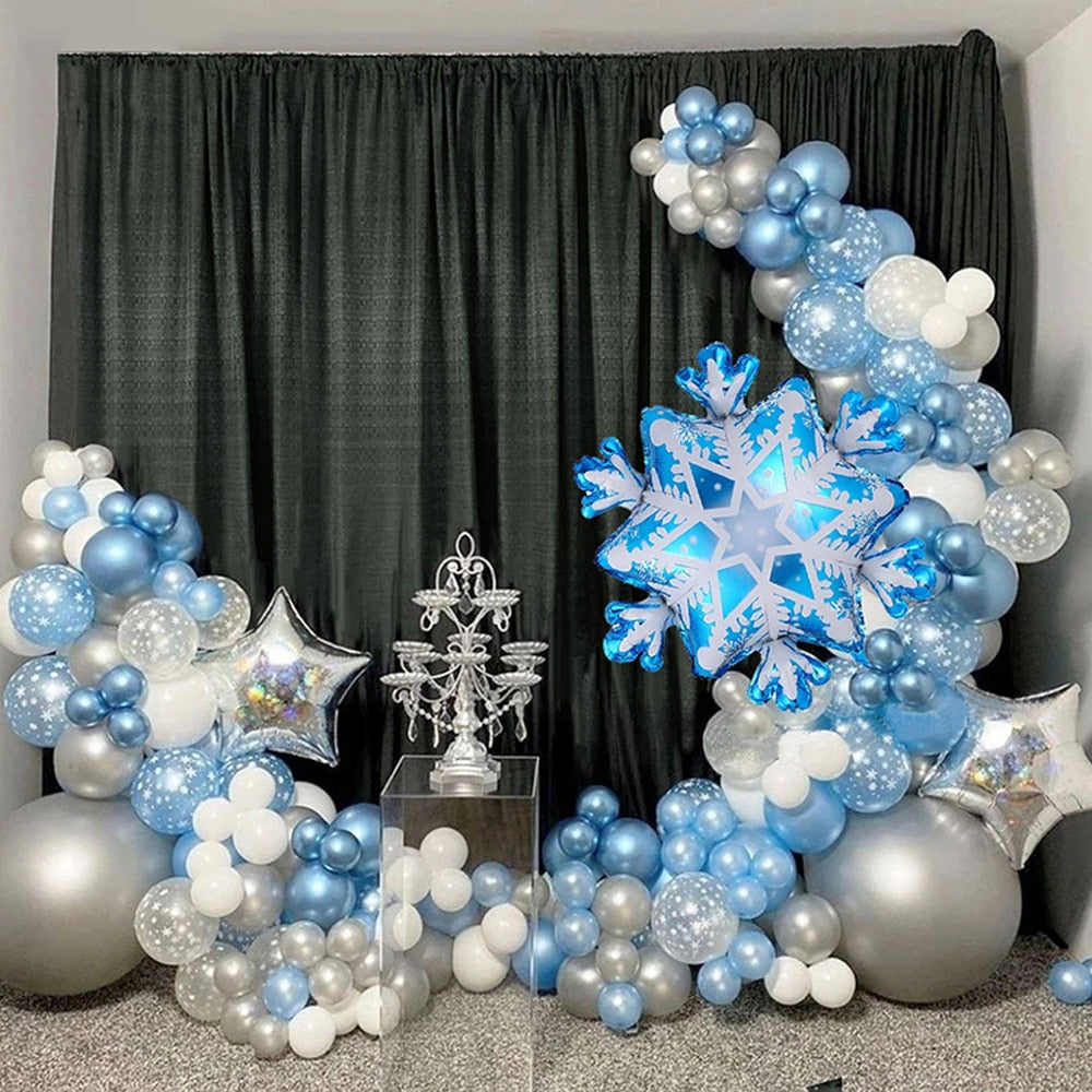 Snowflake Balloon Garland Arch Kit Blue White Latex Background Wedding Birthday Party Decoration Supplies Inflatable Decorations