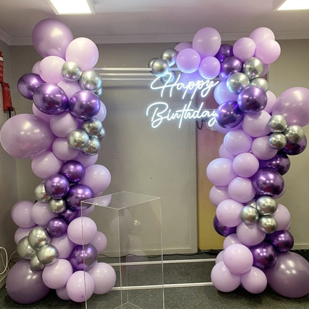 pcs Macaron Purple Balloon Garland Arch Kit Metallic Silver Latex Balloons Birthday Party Bridal Shower Decoration Inflatable Decorations