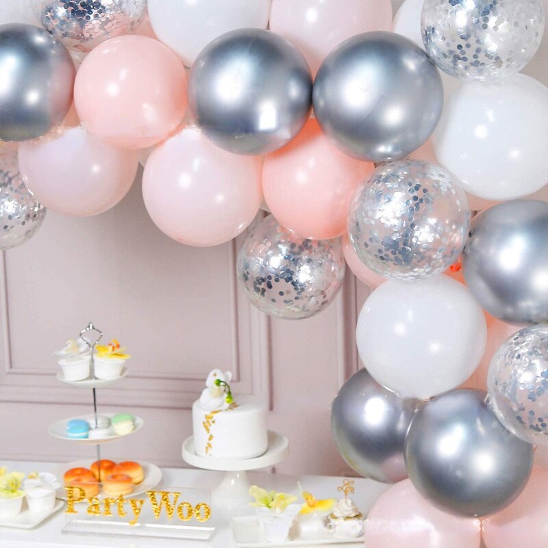 Macarons Pink White Balloon Garland Arch Kit Sliver Confetti Balloons Set Birthday Party Wedding Ceremony Decoration Inflatable Decorations