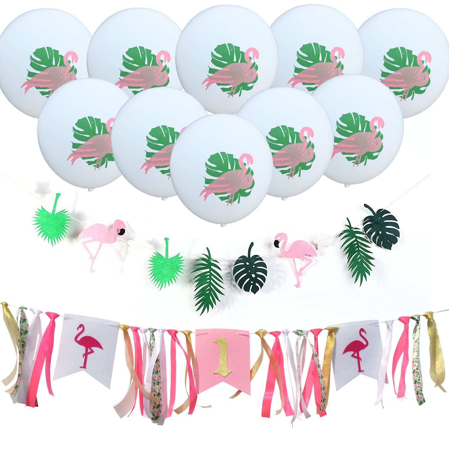 Hawaii Theme Party Decoration White Pink Flamingo Confetti Latex Balloon Feather Banner Birthday Supplies 