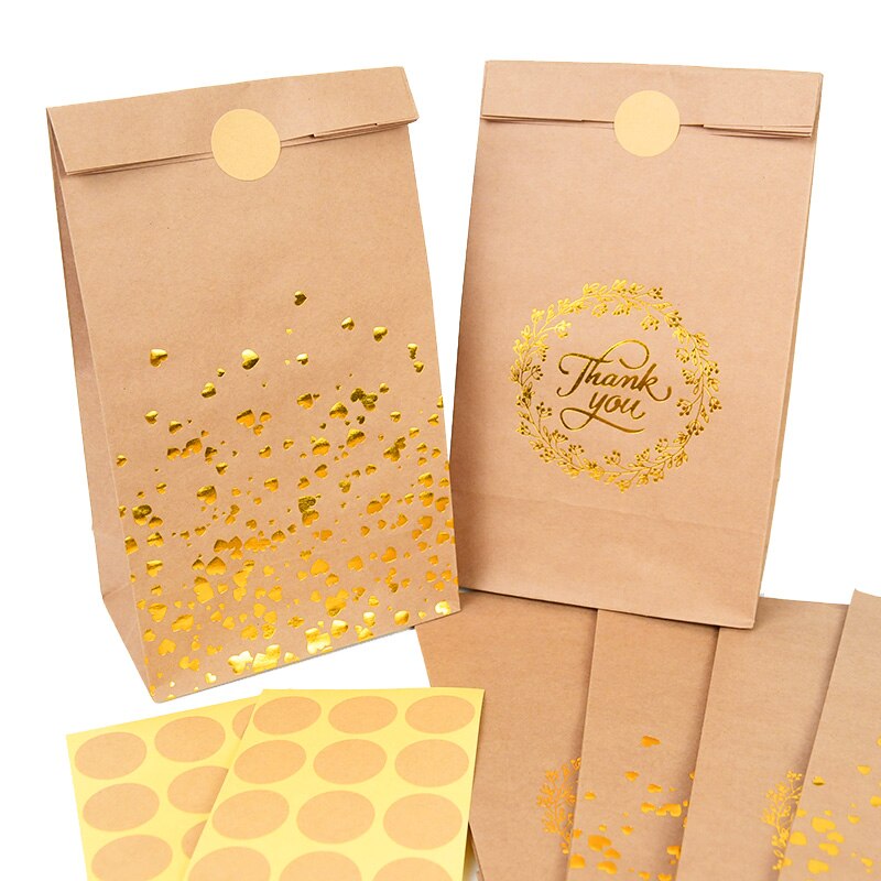 12pcs Kraft Paper Bags Thank You Star Heart Candy Gifts Packaging Bag for Wedding Birthday Party Favors Decorations Present Bag PartyDecorHQ