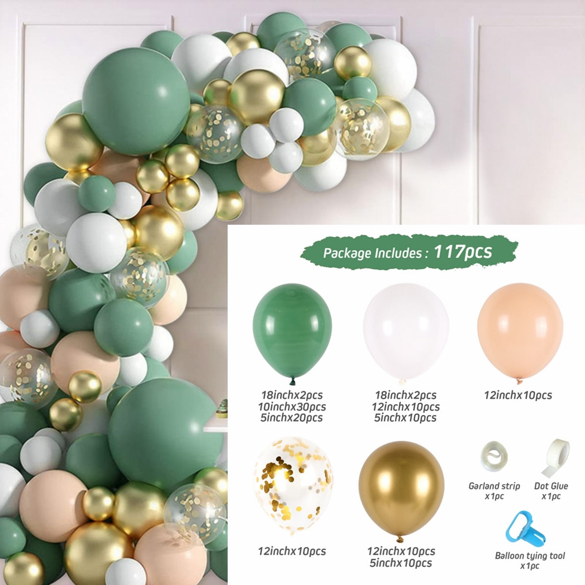 Green Macaron Metal Balloon Garland Arch Kit Wedding Birthday Party Decorations Confetti Latex Balloons Kids Baby Shower Inflatable