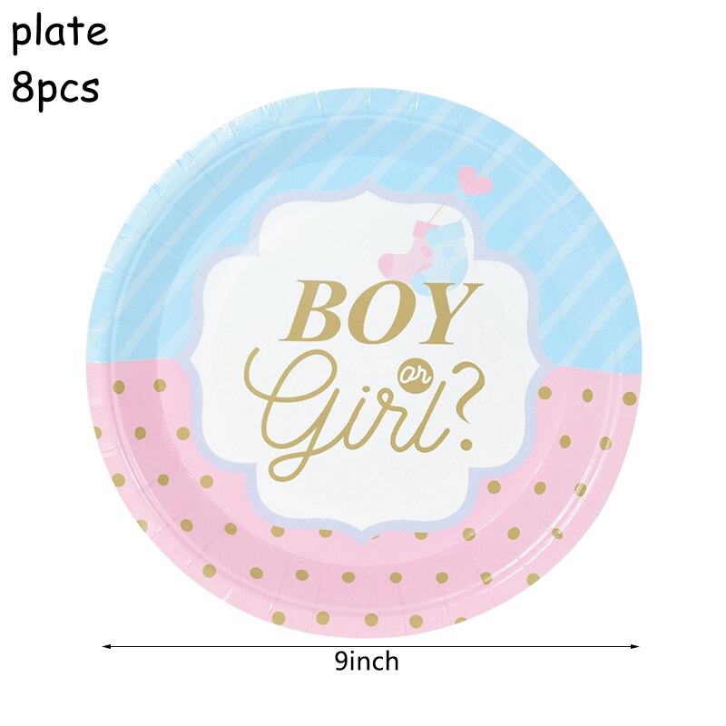 Gender Reveal Disposable Tableware Pink Blue Boy Girl Paper Plates Cups Napkins Baby Shower Party Table Decoration Supplies 