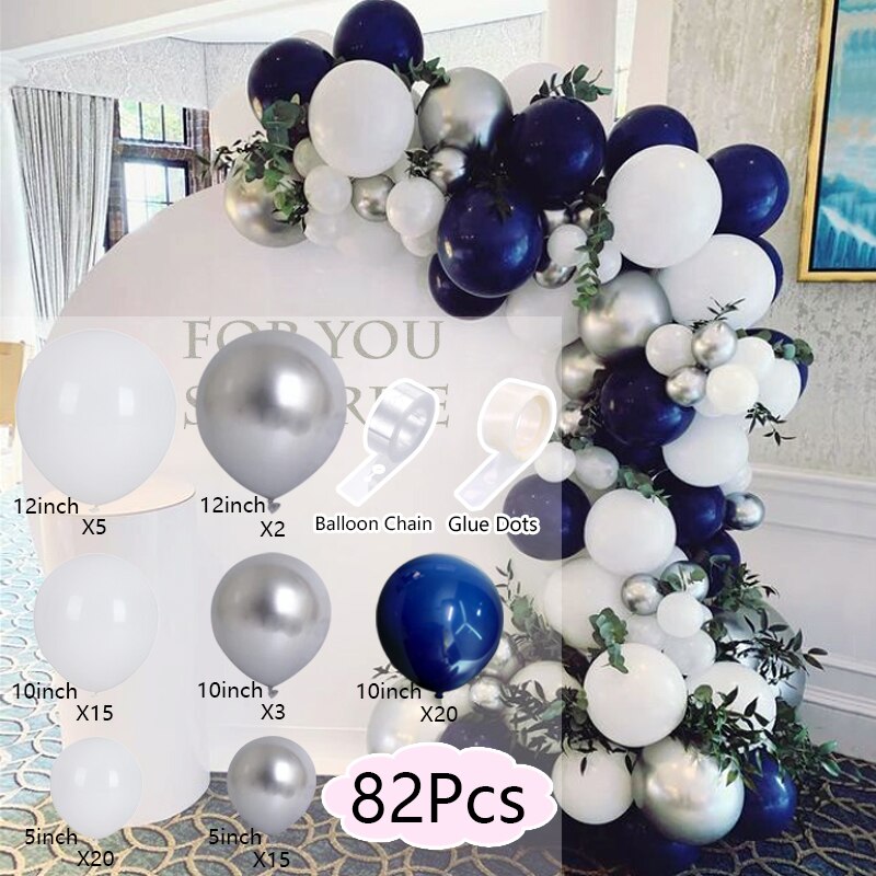 Adult Child Birthday Balloons Arch Set White Blue Silver Balloon Garland Party Wedding Baby Baptism Shower Decoration Inflatable Decorations