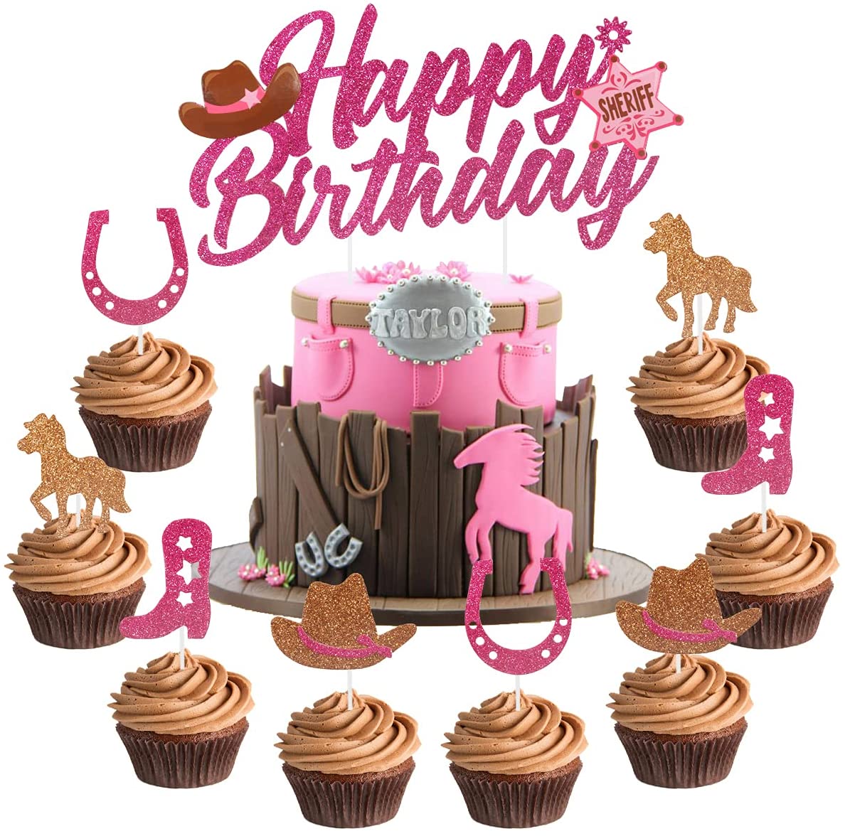 Western Cowgirl Theme Party Decorations Pink Horse Cake Cupcake Girls st nd rd Birthday Supplies 