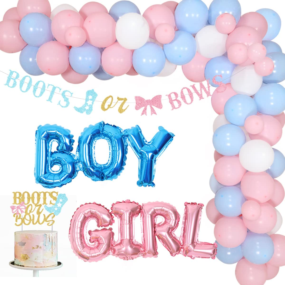 Boy Girl Gender Reveal Party Decorations Boots Bows Balloon Garland Arch Kit Banner Cake Topper Baby Shower Inflatable