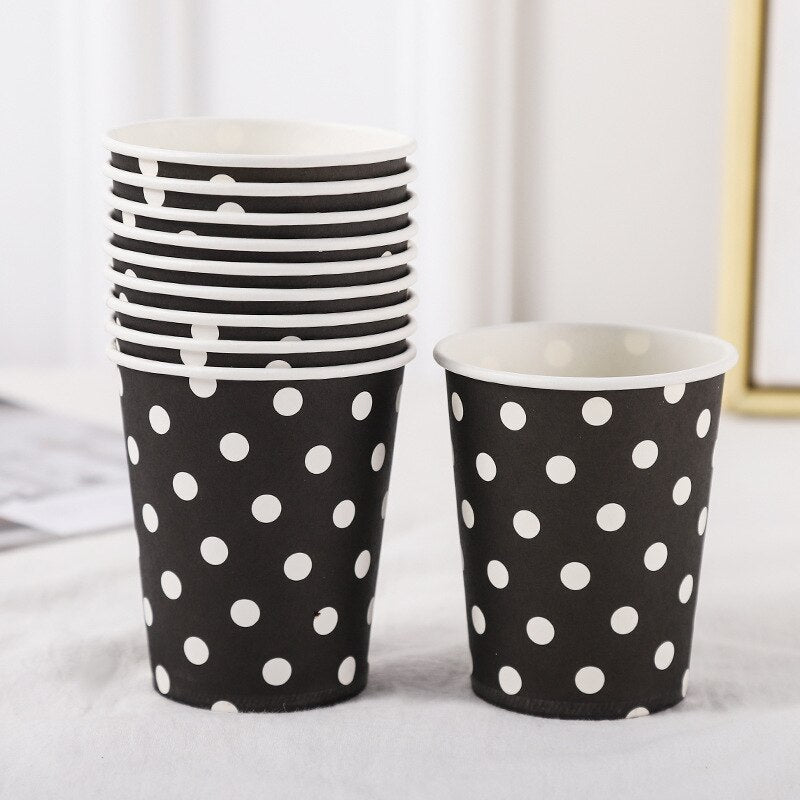 pcs Disposable Dot Pattern Paper Cup Pink Black White Drinks Wine Cups Wedding Birthday Party Decoration Baby Shower Supplies 