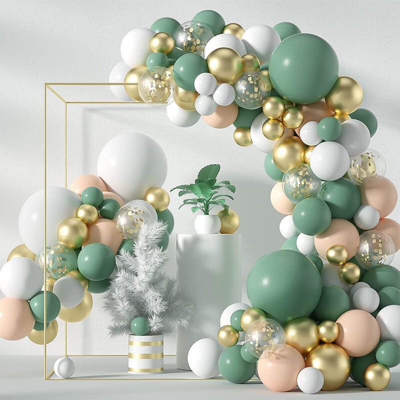 Retro Green Balloon Garland Set Gold White Latex Confetti Balloons Arch Kit Birthday Wedding Party Decoration Inflatable Decorations