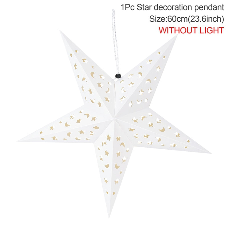 30/45/60cm Hollow Out Star Hanging Pendant Eid Mubarak Decorative Home Party Outdoor Paper Lantern Stars Lampshade Garden Decor PartyDecorHQ