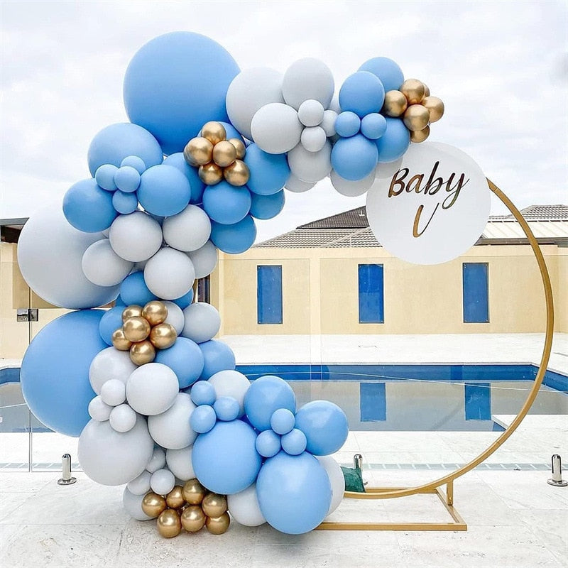 pcs Baby Shower Balloon Garland Arch Kit Blue Gold Metal Double Baloon Wedding Party Decor Birthday Anniversary Gender Reveal Inflatable Decorations