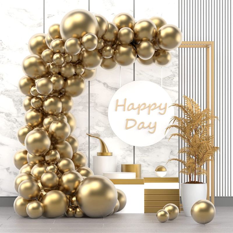 pcs Gold Metallic Balloons Garland Arch Kit Chrome Latex Baloon Wedding Birthday Party Decor Anniversary Gender Reveal Inflatable Decorations