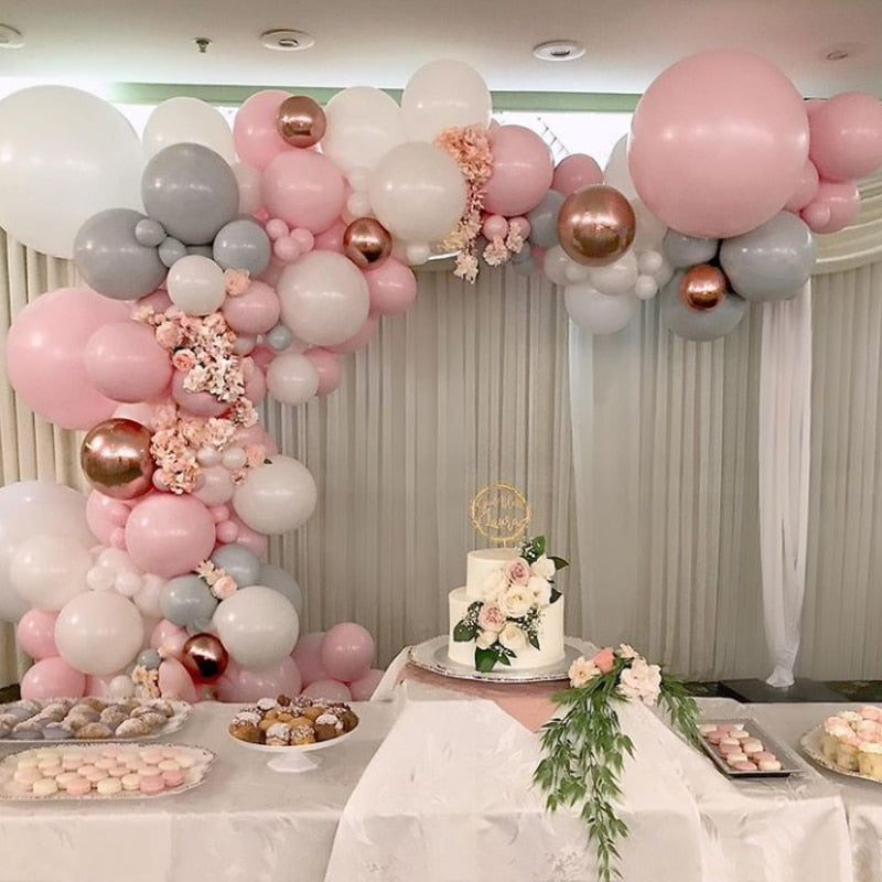 Balloons Arch Set White Grey Pink Rose Gold Balloon Garland Birthday Party Wedding Baby Baptism Shower Decoration Inflatable Decorations