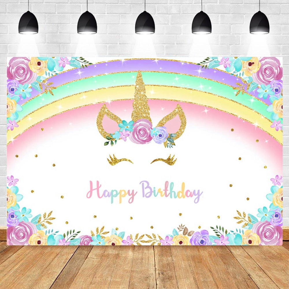 Rainbow Unicorn Backdrop Newborn Baby Shower Birthday Party Decor Photography Background Photophone Studio Shoots Photographic 