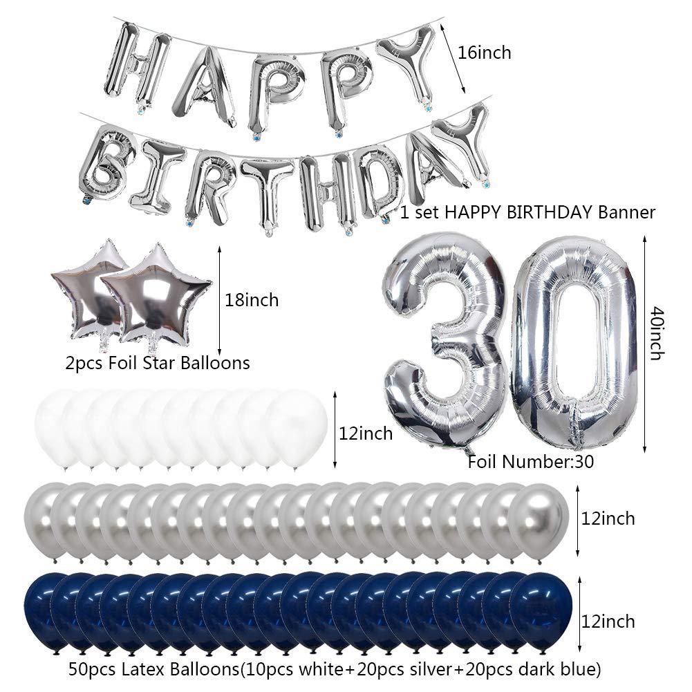 th Birthday Party Decoration Set Silver Dark Blue Latex Balloons Happy Foil Supplies 