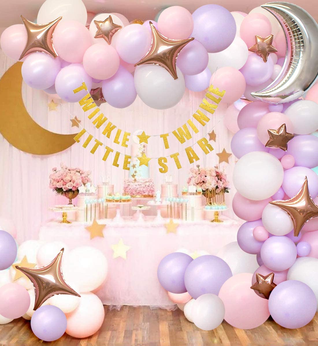 Little Star Party Decorations Girl Pink Moon Balloon Garland Set Girl's Birthday Baby Shower Supplies Inflatable