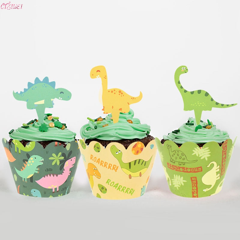 pcs Birthday Dinosaur Party Cupcake Toppers Wrapper Cartoon Animal Cake Decor Baby Shower Kids Favors Flag 