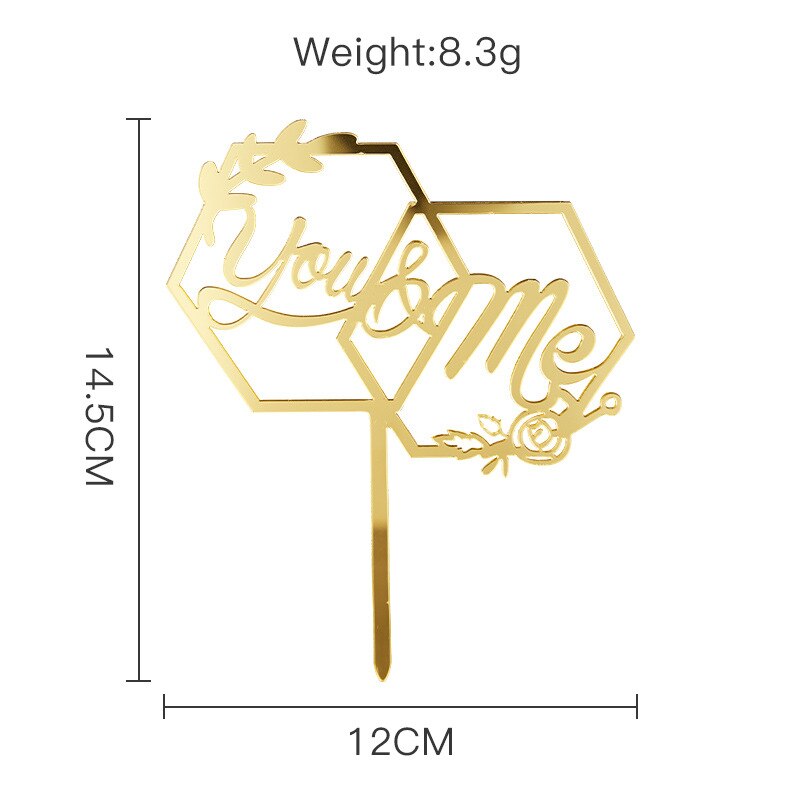 New Gold Mr Mrs Wedding Acrylic Cake Toppers Diamond Rings Valentine's Day Cupcake Topper Party Decorations 