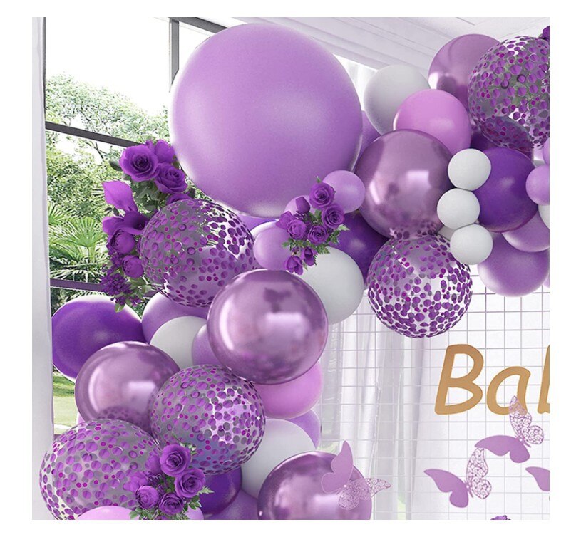 Purple White Balloon Set Party Decoration Butterfly Sticker Confetti Birthday Wedding Supplies 