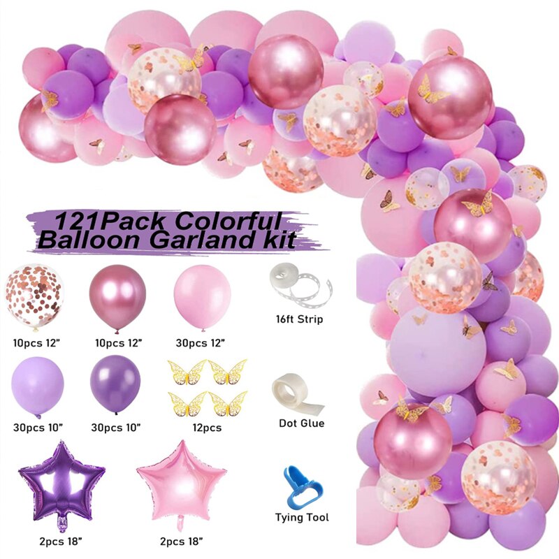 Purple Balloons Garland Arch Kit Light Purple White Gold Confetti Ballons Arch Chain For Girls Birthday Wedding Party Decor PartyDecorHQ