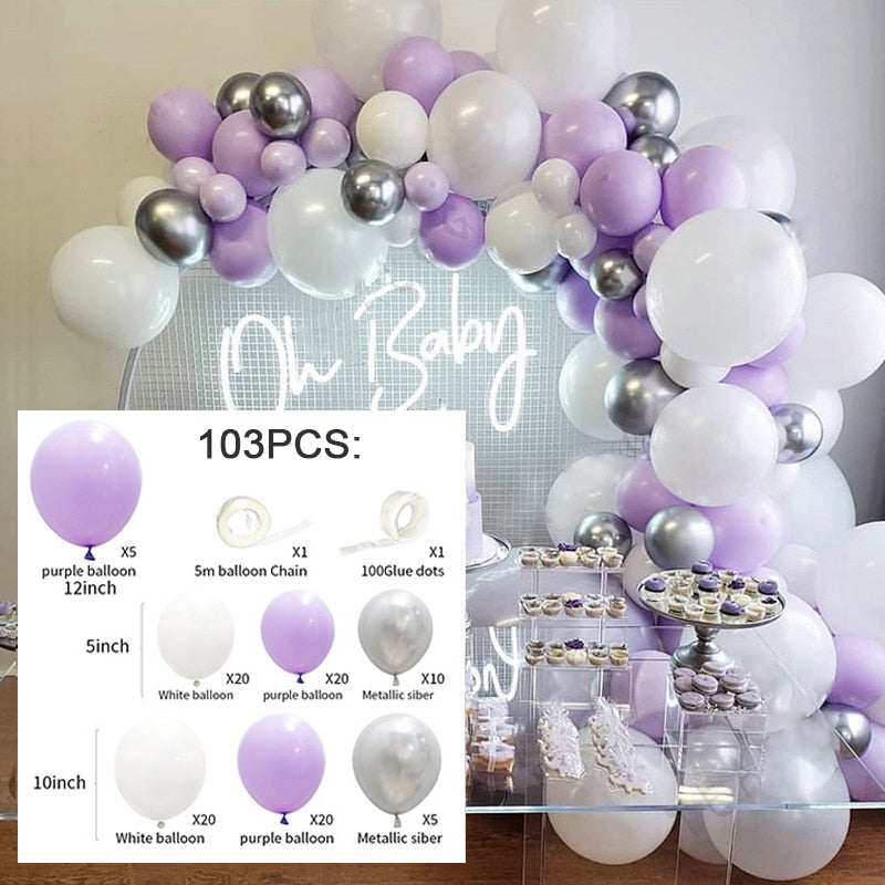 Purple Balloons Garland Arch Kit Light Purple White Gold Confetti Ballons Arch Chain For Girls Birthday Wedding Party Decor PartyDecorHQ