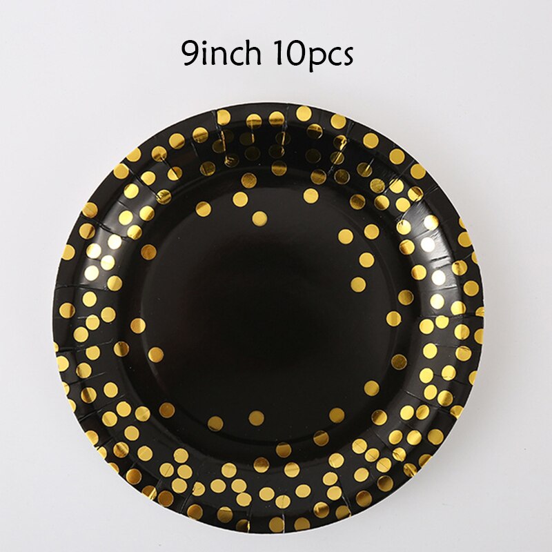 Disposable Tableware Set Decoration Black Gold Balloons Birthday Party Decor Kids Ball Paper Supplies Home Globos 