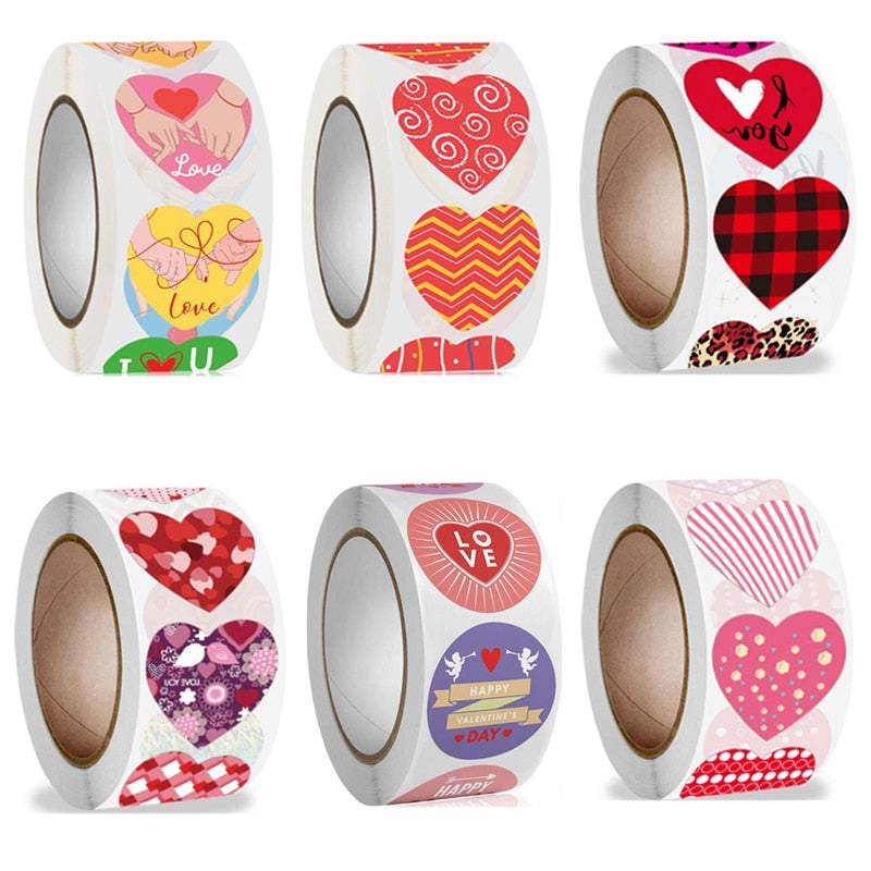 pcs Colorful Heart Paper Stickers Self-adhesive Sealing Wedding Party Valentine's Gifts Bag Packaging Supplies 