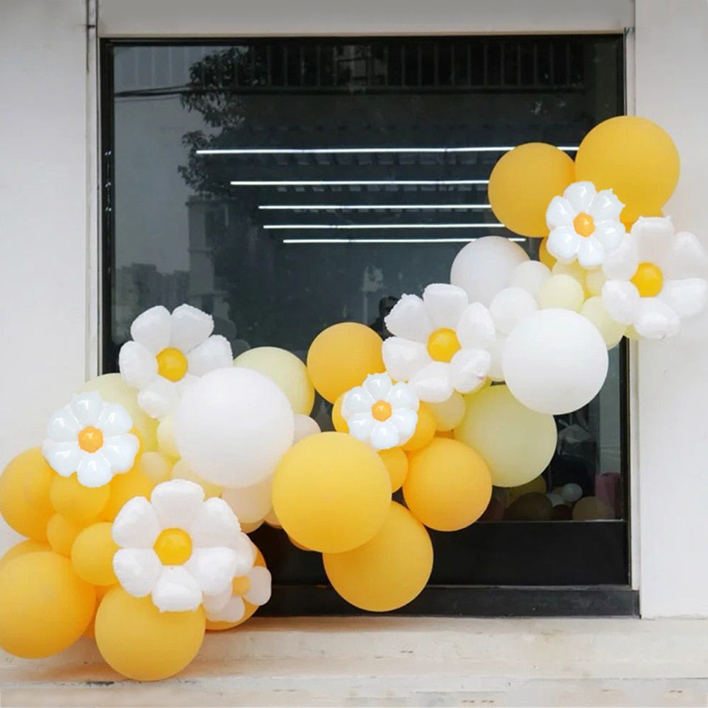 Pcs Cream Yellow Daisy Balloons Garland Baby Shower Party Decorations Kids Birthday Cute Foil Inflatable