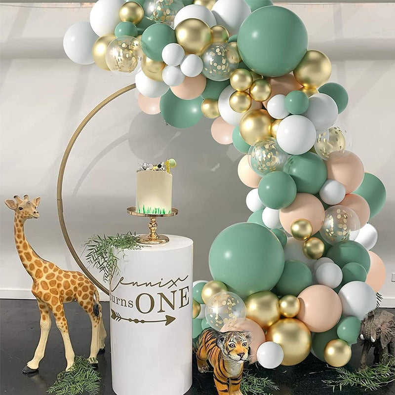 Retro Green Balloon Garland Set Gold White Latex Confetti Balloons Arch Kit Birthday Wedding Party Decoration Inflatable Decorations