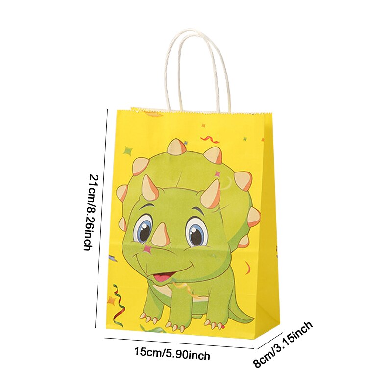 pcs Cartoon Dinosaurs Gifts Bag Handheld Kraft Paper Bags Candy Cake Packaging Kids Jungle Birthday Anniversary Party Supplies 